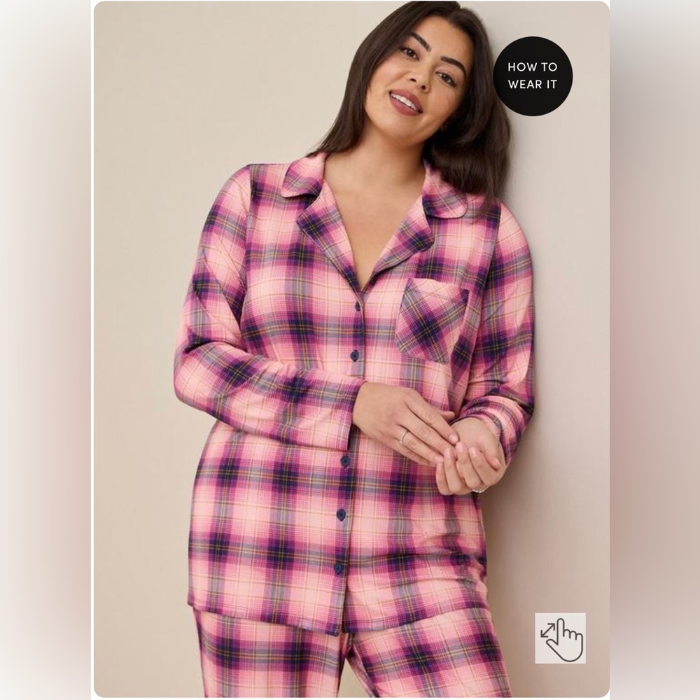 Super Soft Button Through Long Sleeve Sleep Shirt SIZE 4 pink plaid loungewear